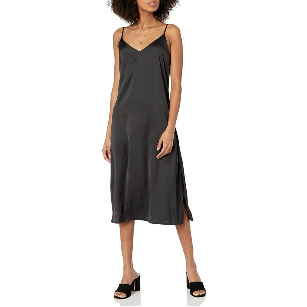 NEW Amazon The Drop Women's Ana Silky V-Neck Midi Slip Dress XS